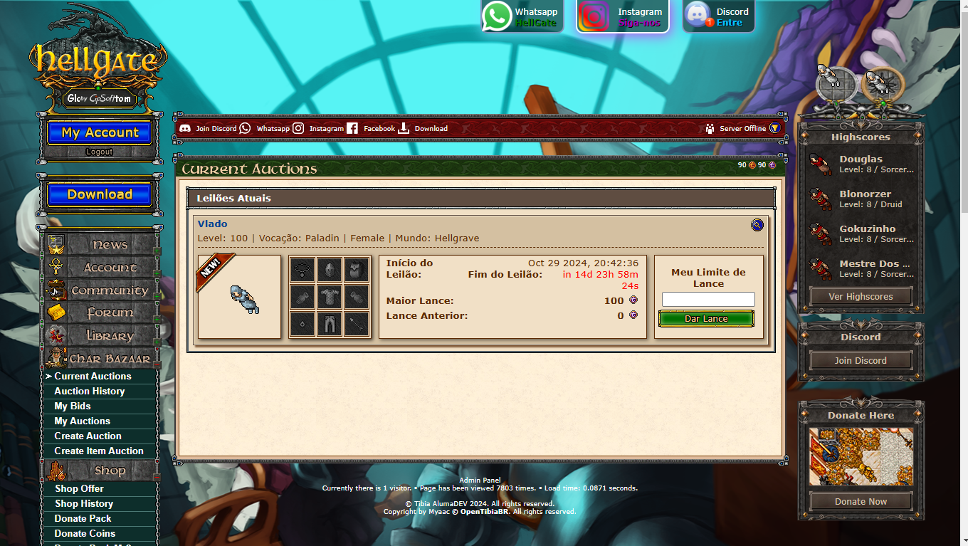 [MYAAC/ZNOTE/GESIOR] Sistema de Bazar de Char 100% Funcional