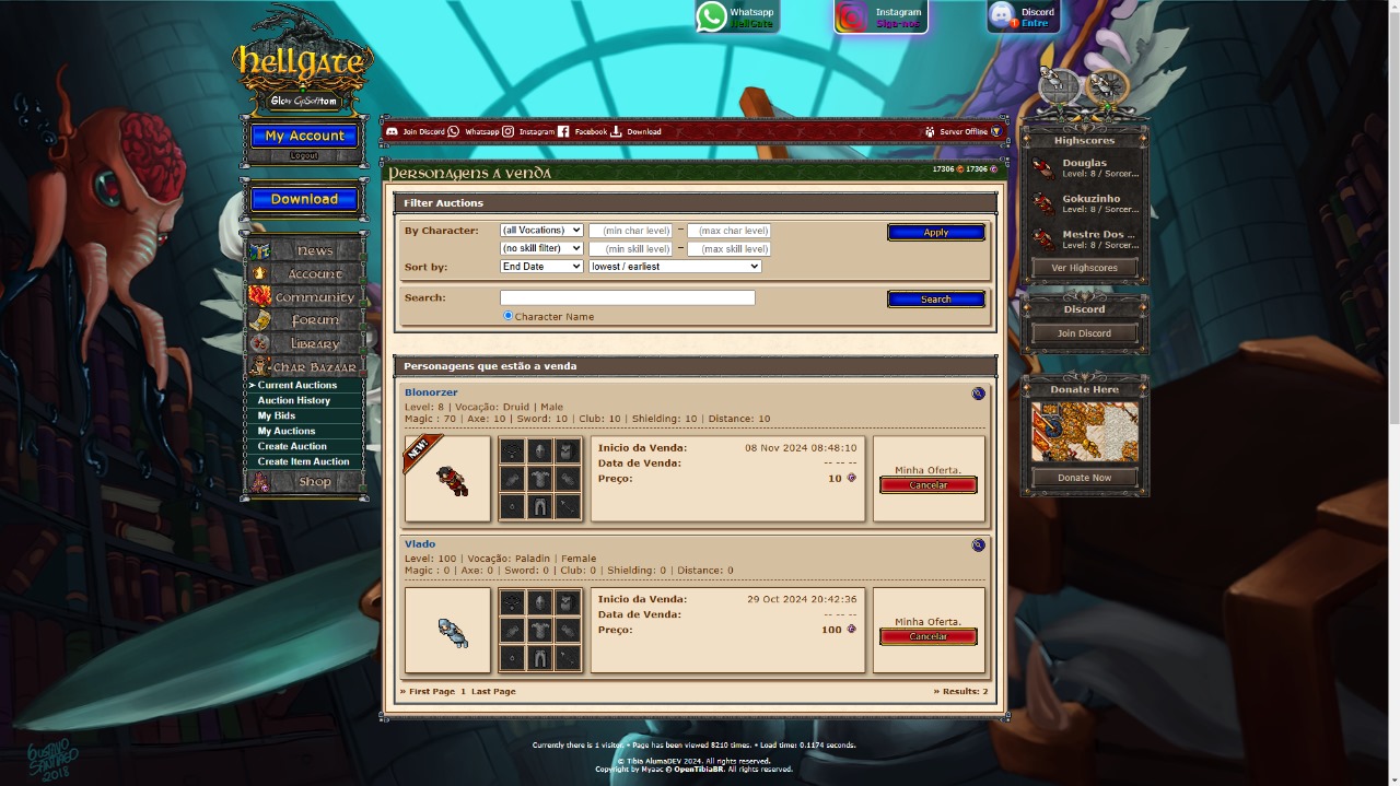 [MYAAC/ZNOTE/GESIOR] Sistema de Bazar de Char 100% Funcional